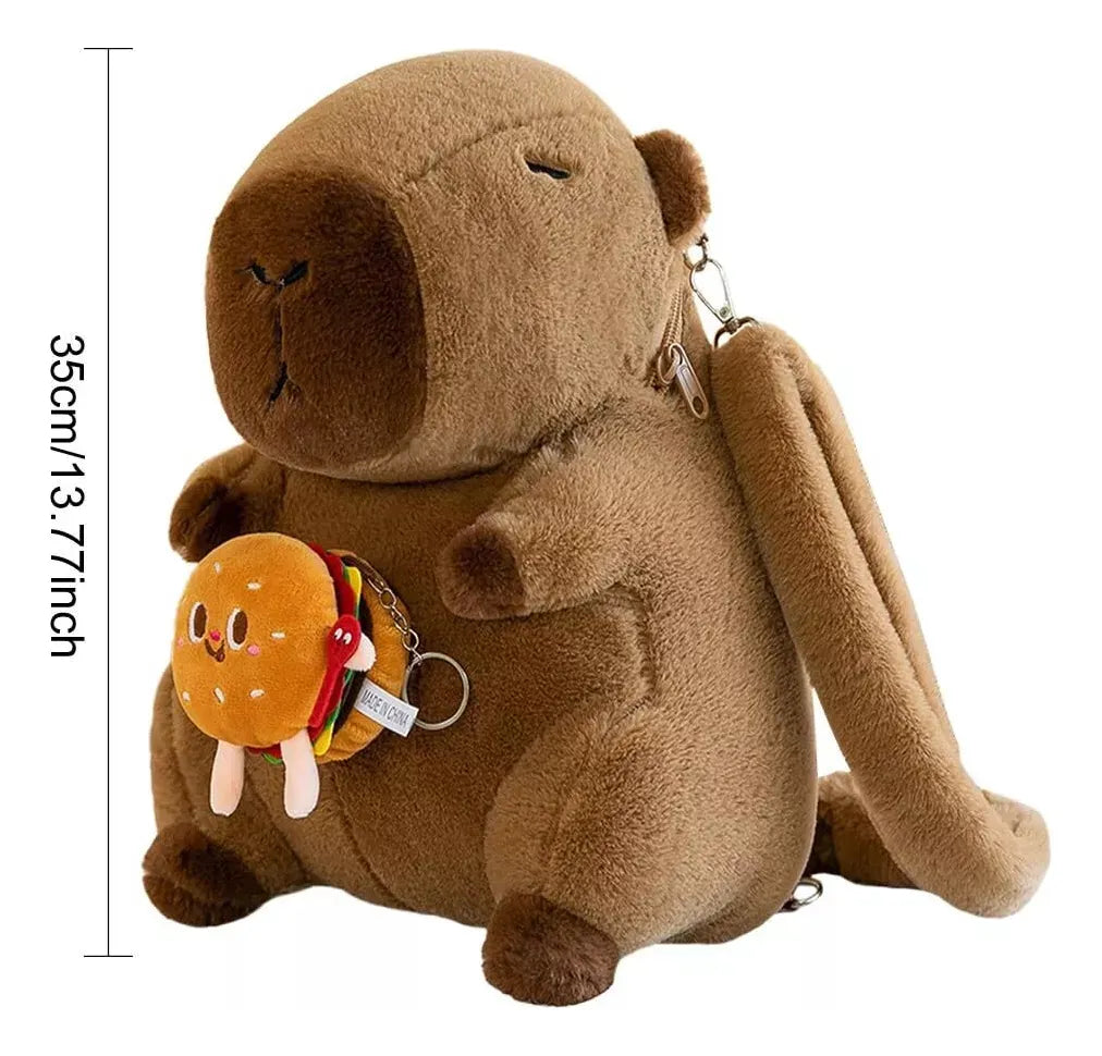 Mochila Peluche Capibara con Hamburguesa.
