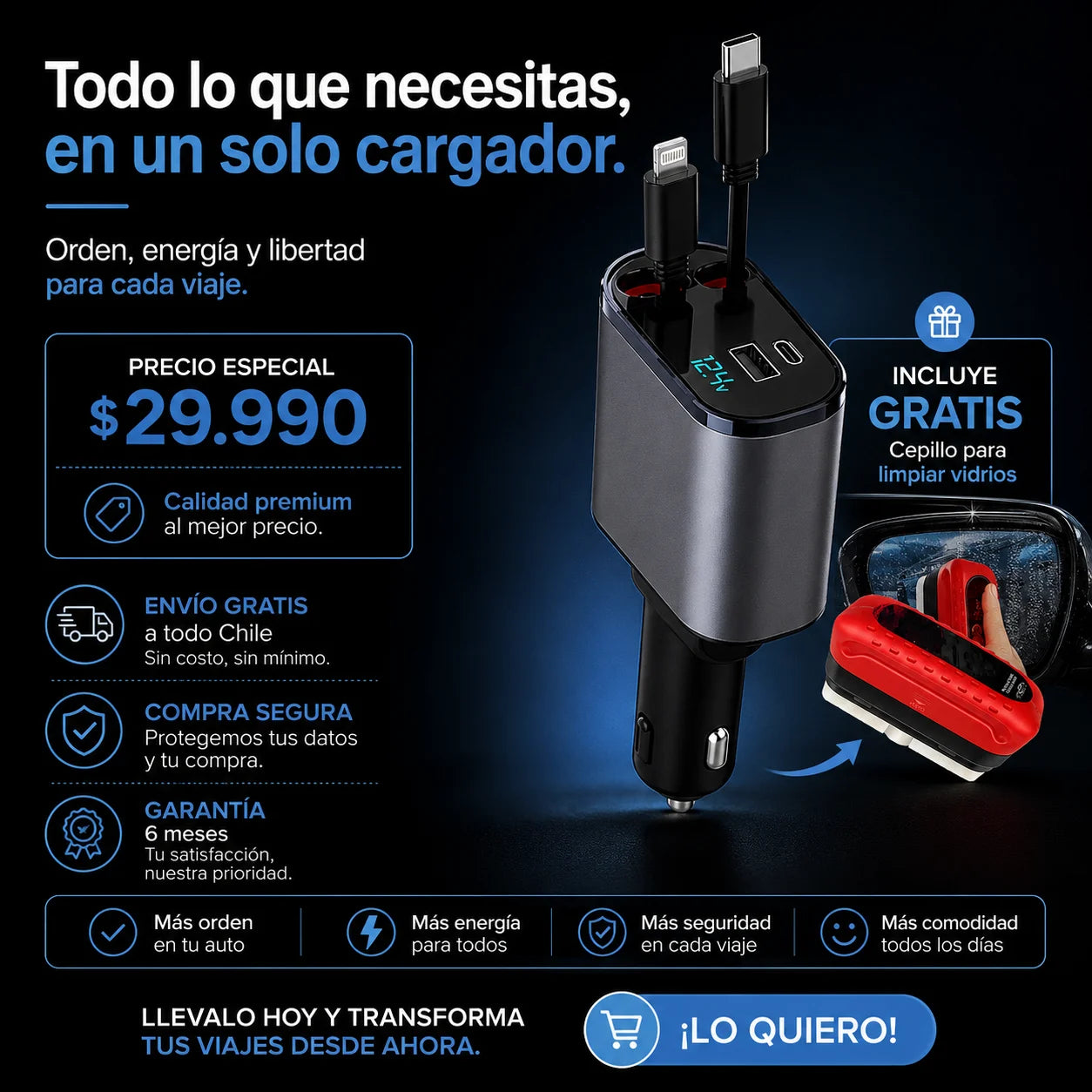 . Orvion Drive – Mantén tu auto ordenado y carga tus dispositivos sin cables enredados.