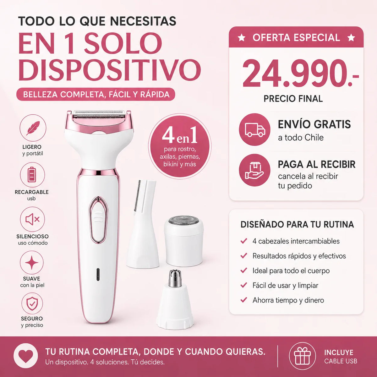 . Velisse Go - Tu 4 en 1 para una rutina de depilación más práctica.