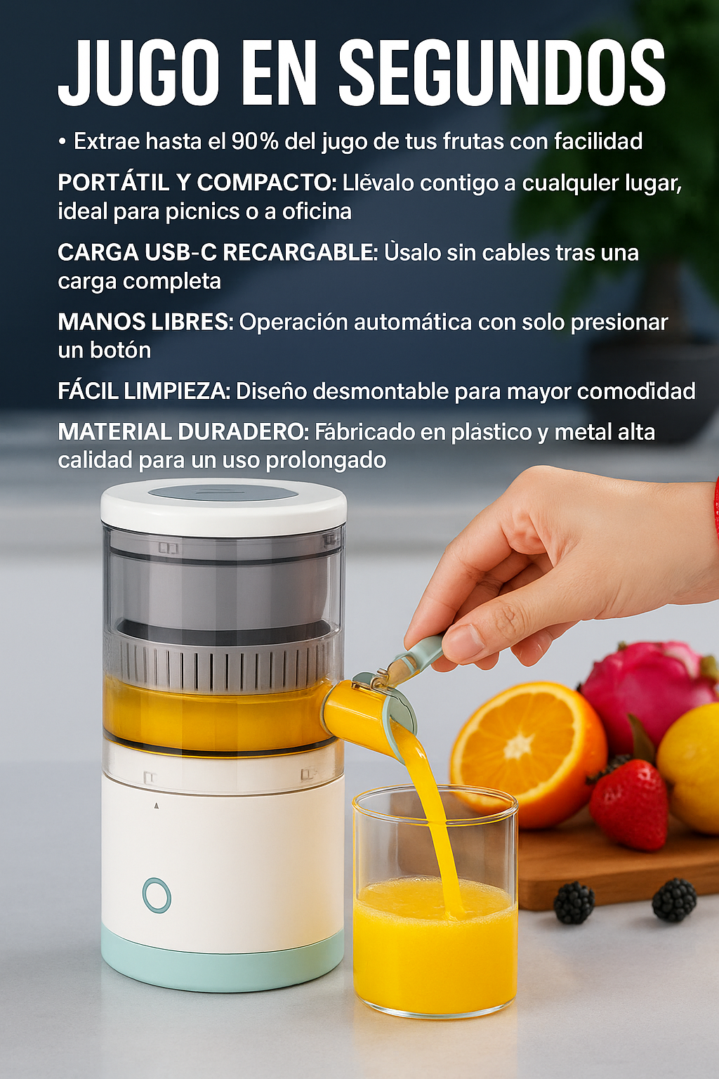 Exprimidor Portátil Inalámbrico - Jugo fresco al instante