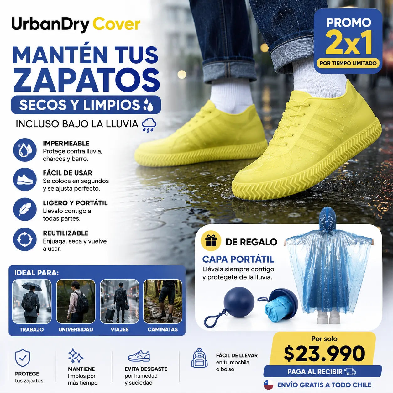. 2X1 UrbanDry Cover- Mantén tus zapatos secos y limpios incluso bajo la lluvia