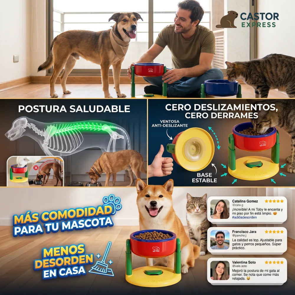 . Elevapet Max - Comendero regulable - Mejora la postura al comer y pisos más limpios todos los días