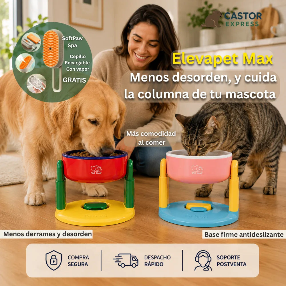 . Elevapet Max - Comendero regulable - Mejora la postura al comer y pisos más limpios todos los días