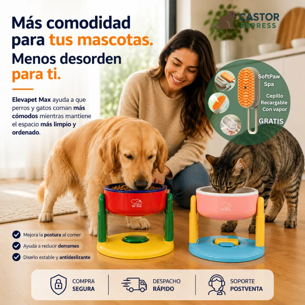 . Elevapet Max - Comendero regulable - Mejora la postura al comer y pisos más limpios todos los días