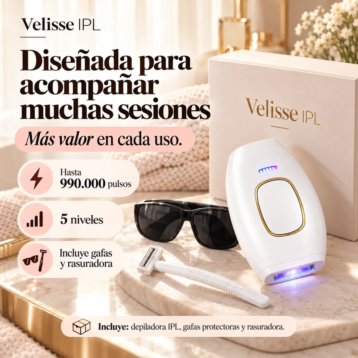. Velisse IPL - Ahorra tiempo y dinero, luce una piel más suave desde casa.