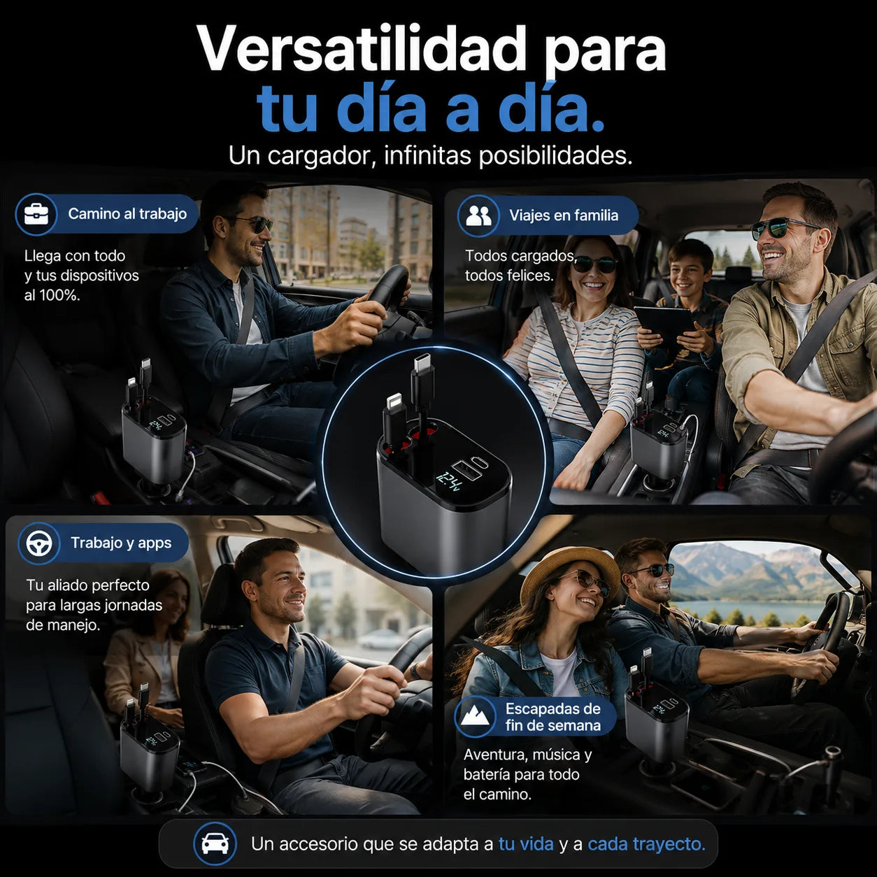 . Orvion Drive – Mantén tu auto ordenado y carga tus dispositivos sin cables enredados.