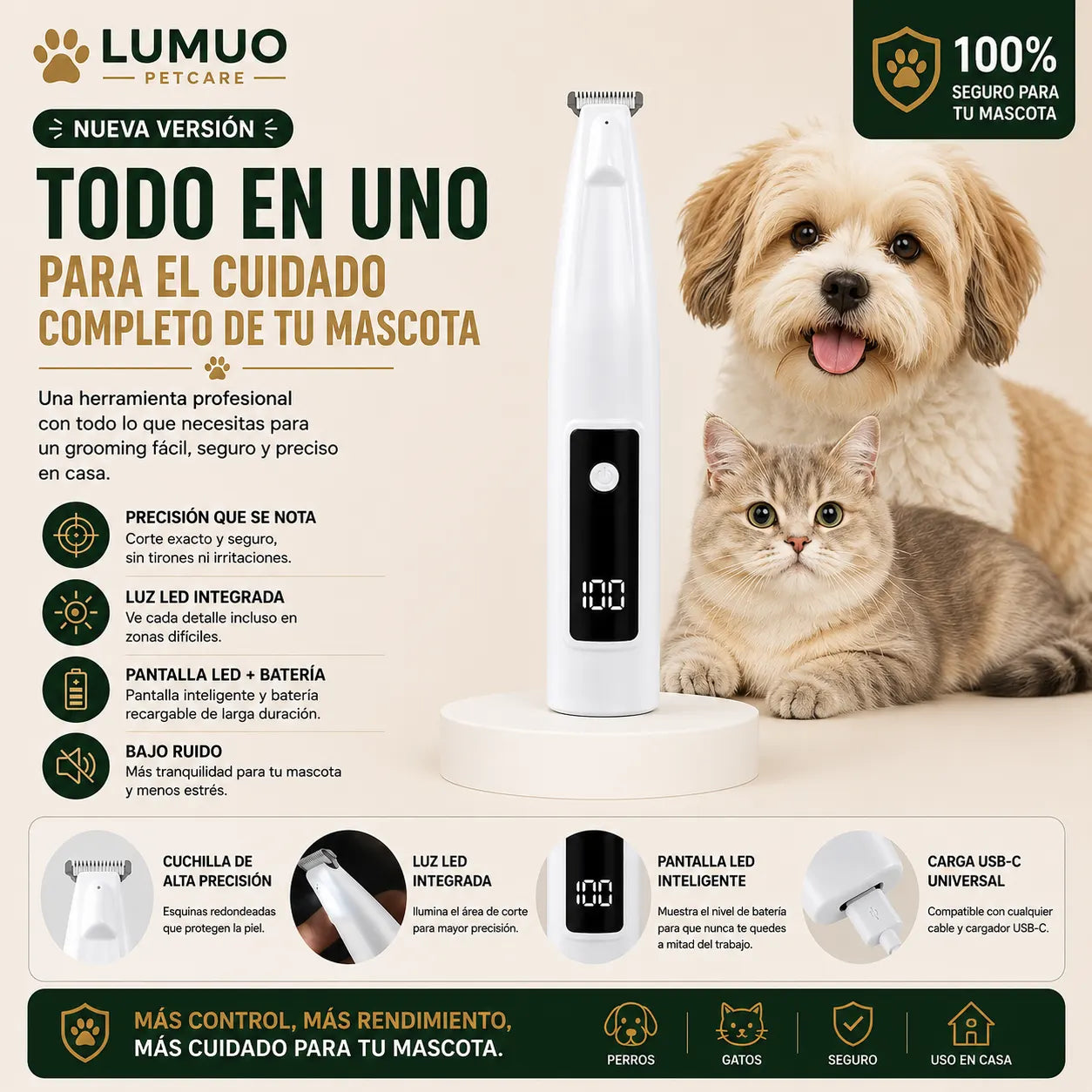 . LUMUO Petcare - Recorte preciso y silencioso para mascotas más tranquilas
