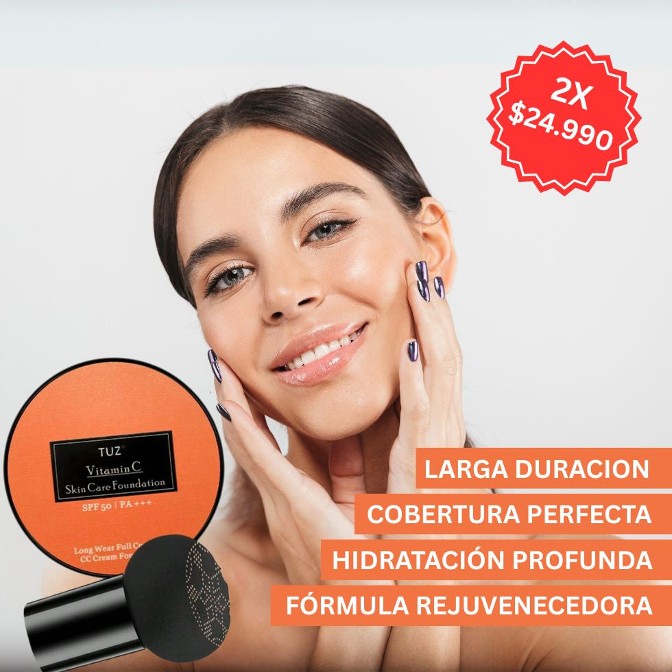 . 2X1 Base TUZ Vitamina C + FPS 50 + Air Cushion – Corrige, ilumina y unifica tu piel al momento (Tono natural)