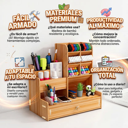 FocusDesk Pro - Organizador multifuncional - Ordena tu escritorio y encuentra todo para trabajar o estudiar