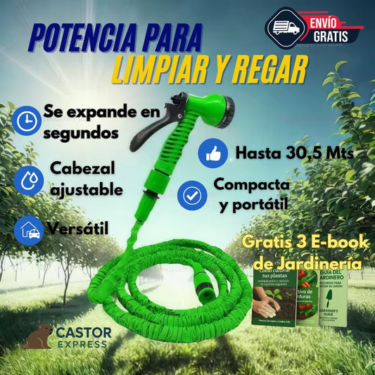 Manguera ProJet de 30.5 Mts - Expande y Contrae - Solución práctica y potente para autos, terrazas y jardines en segundos
