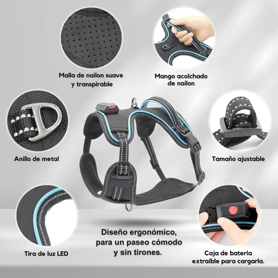 Arnés Ergonómico Guardian LED - Seguridad y visibilidad para paseos sin riesgos