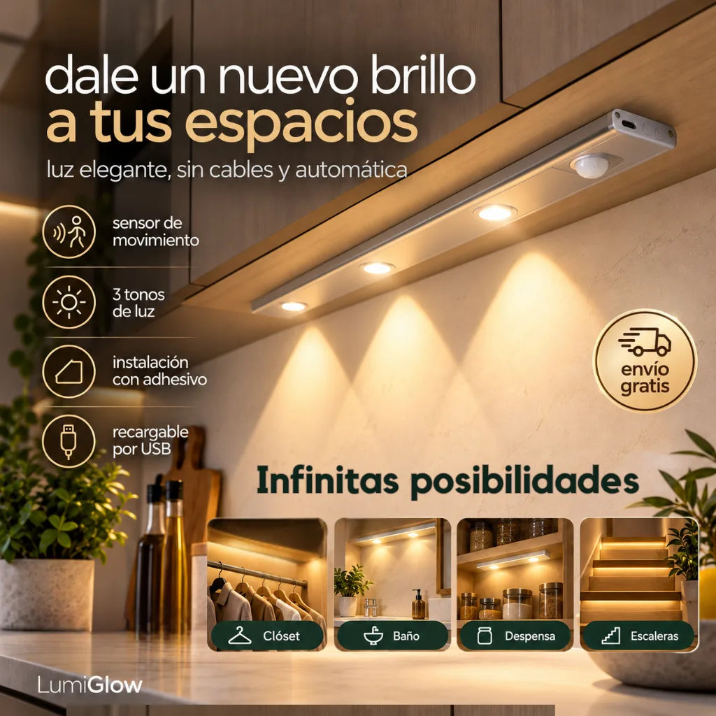 LumiGlow - Transforma tus espacios con luz elegante, sin cables y automática