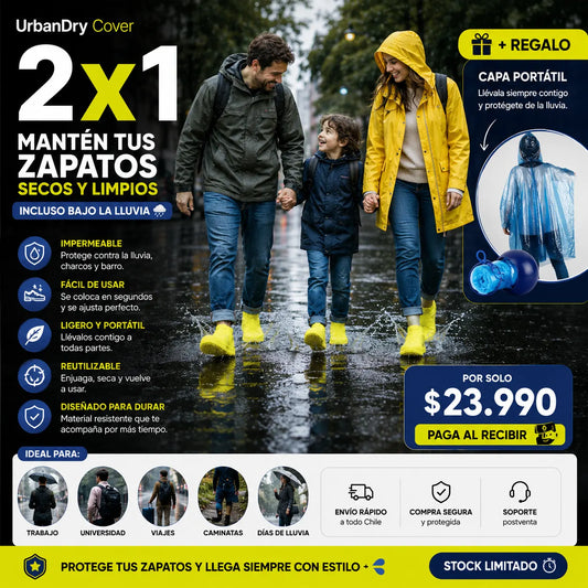 . 2X1 UrbanDry Cover- Mantén tus zapatos secos y limpios incluso bajo la lluvia