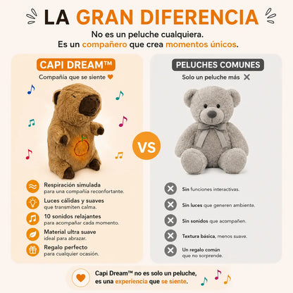 . CapiDream™-Un abrazo que calma y acompaña. Capibara que respira, con luz y sonidos relajantes.  ¡Stock limitado!