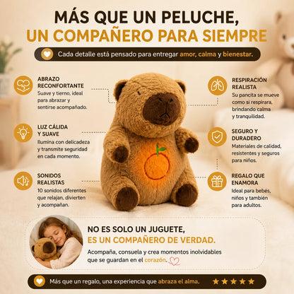 . CapiDream™-Un abrazo que calma y acompaña. Capibara que respira, con luz y sonidos relajantes.  ¡Stock limitado!
