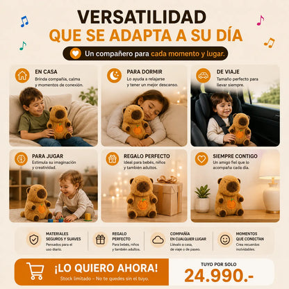 . CapiDream™-Un abrazo que calma y acompaña. Capibara que respira, con luz y sonidos relajantes.  ¡Stock limitado!