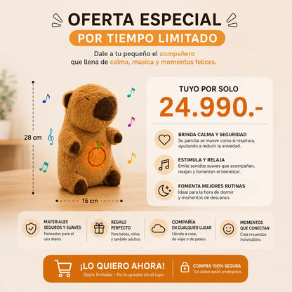 . CapiDream™-Un abrazo que calma y acompaña. Capibara que respira, con luz y sonidos relajantes.  ¡Stock limitado!
