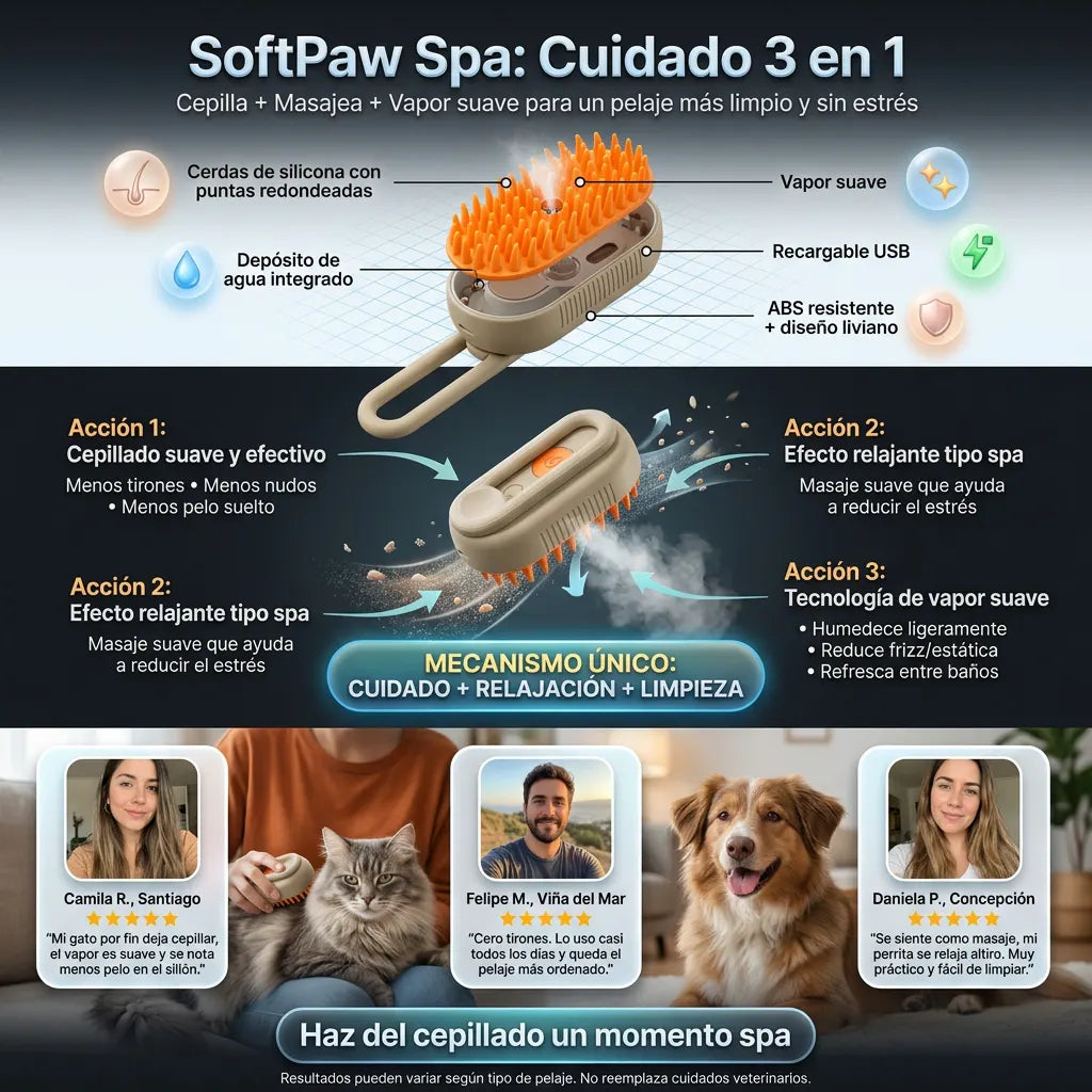 . SoftPaw Spa - Cepilla, Reduce pelos y enredos mientras relajas a tu mascota