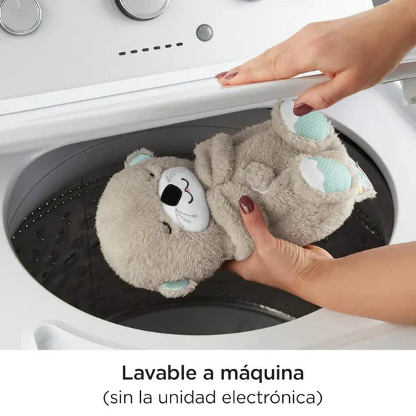 Peluche Nutria que respira, material suave, sonidos y luz relajante.