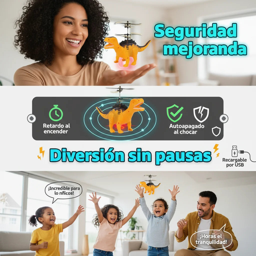 DinoFly IR -Juguete volador seguro para juego sin complicaciones y sin pantallas.