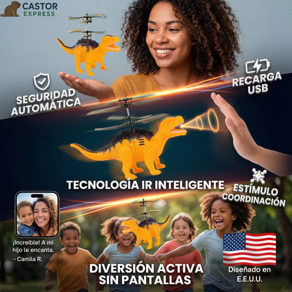 DinoFly IR -Juguete volador seguro para juego sin complicaciones y sin pantallas.