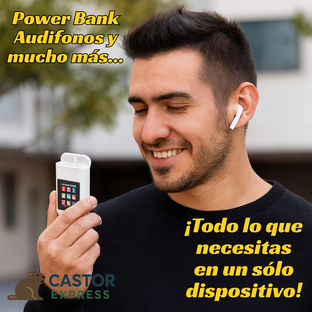 Audífonos Smart 3 en 1 – Audio + Pantalla + Power Bank 8000 mAh – Lleva Todo lo Que Necesitas en tu Bolsillo Hoy
