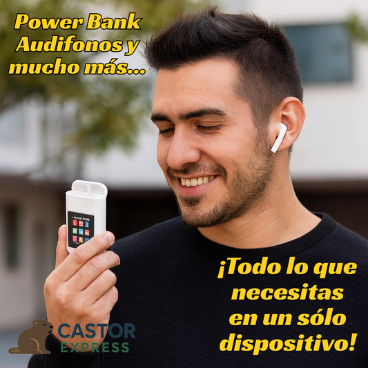 Audífonos Smart 3 en 1 – Audio + Pantalla + Power Bank 8000 mAh – Lleva Todo lo Que Necesitas en tu Bolsillo Hoy